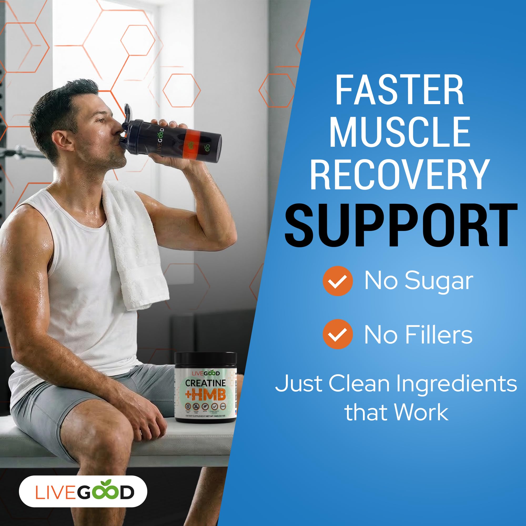 LiveGood Creatine Monohydrate Powder with HMB, Unflavored, 30 Servings — Amazon image 3