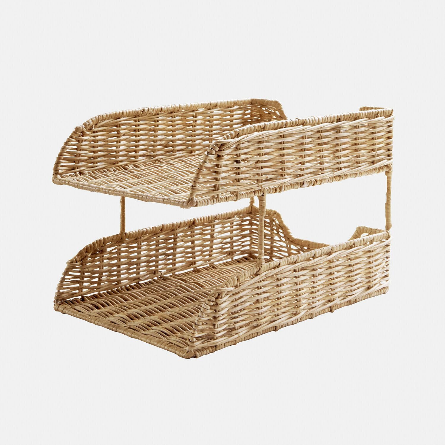 Loberon Organizer Brookhavens - braun | Zwei Ebenen für A4 - Optimal für Schmale Schreibtische - Dokumentenablage - Arbeitszimmer - Rattan