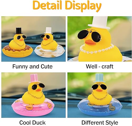Miniatura 5 de wonuu Anillo de natación de goma con mini gafas de diamante, collar para decoración de tablero de autos, accesorios de automóvil, adorno de pato de