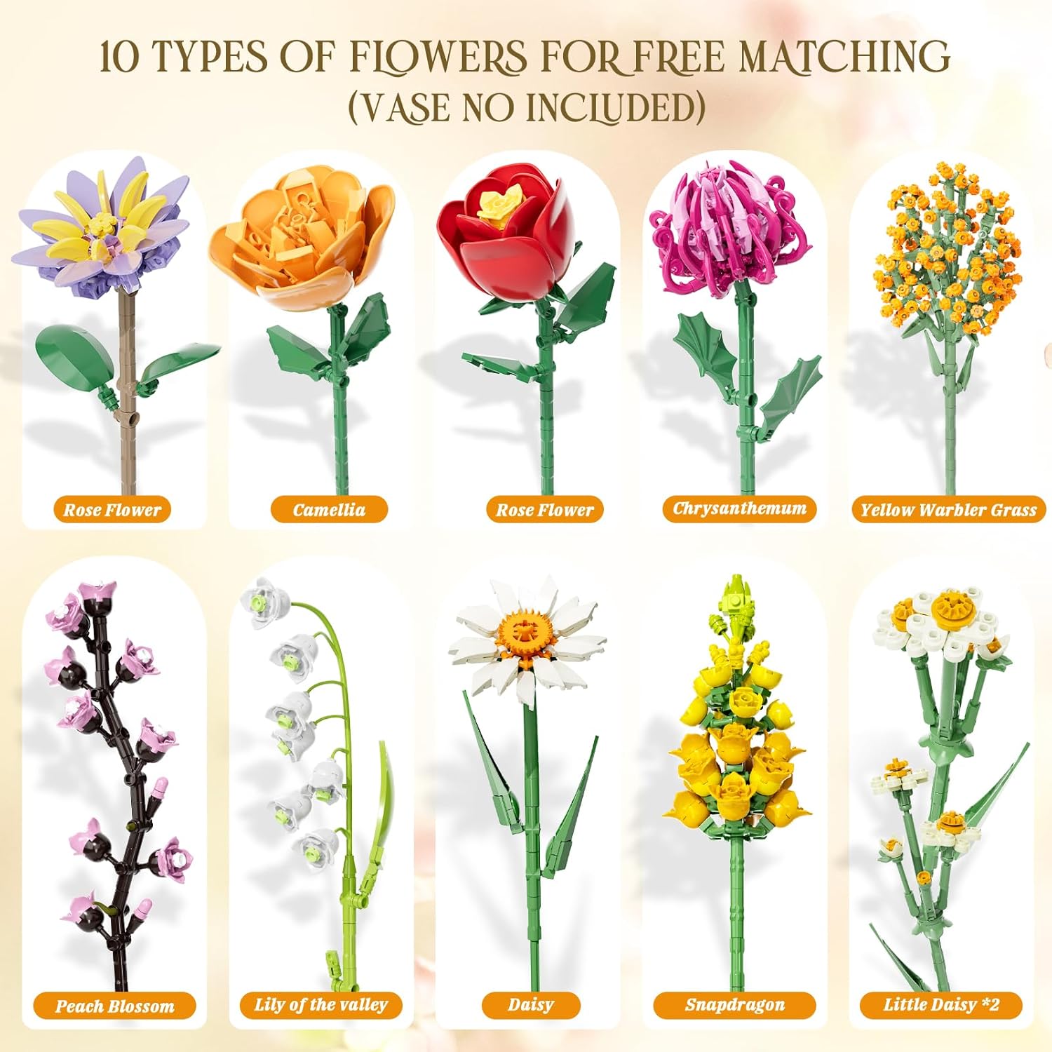 Flowers Bouquet Building Set, 1070PCS Artificial Plant Flower Kit Toy for Adults Kids Women Her, Wildflower Botanical Collection, Home Decor Gift for Birthday, Christmas, Valentines (No Vase)