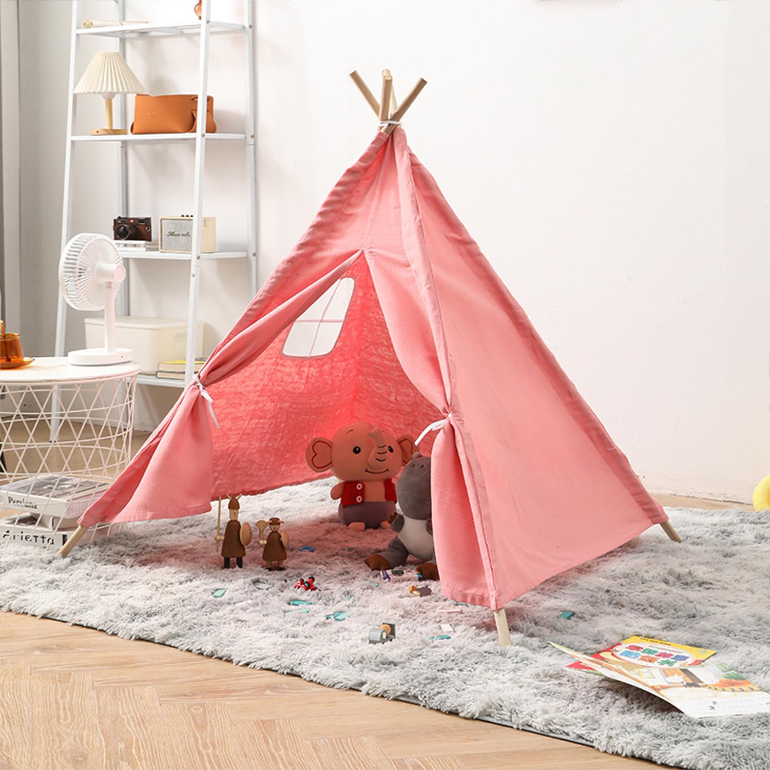 GGEROU Kids Teepee Tent with Wooden Poles,Kids Play Tent for Girls Boys,  Natural Cotton Canvas Tent Playhouse Children Tent for Indoor Reading