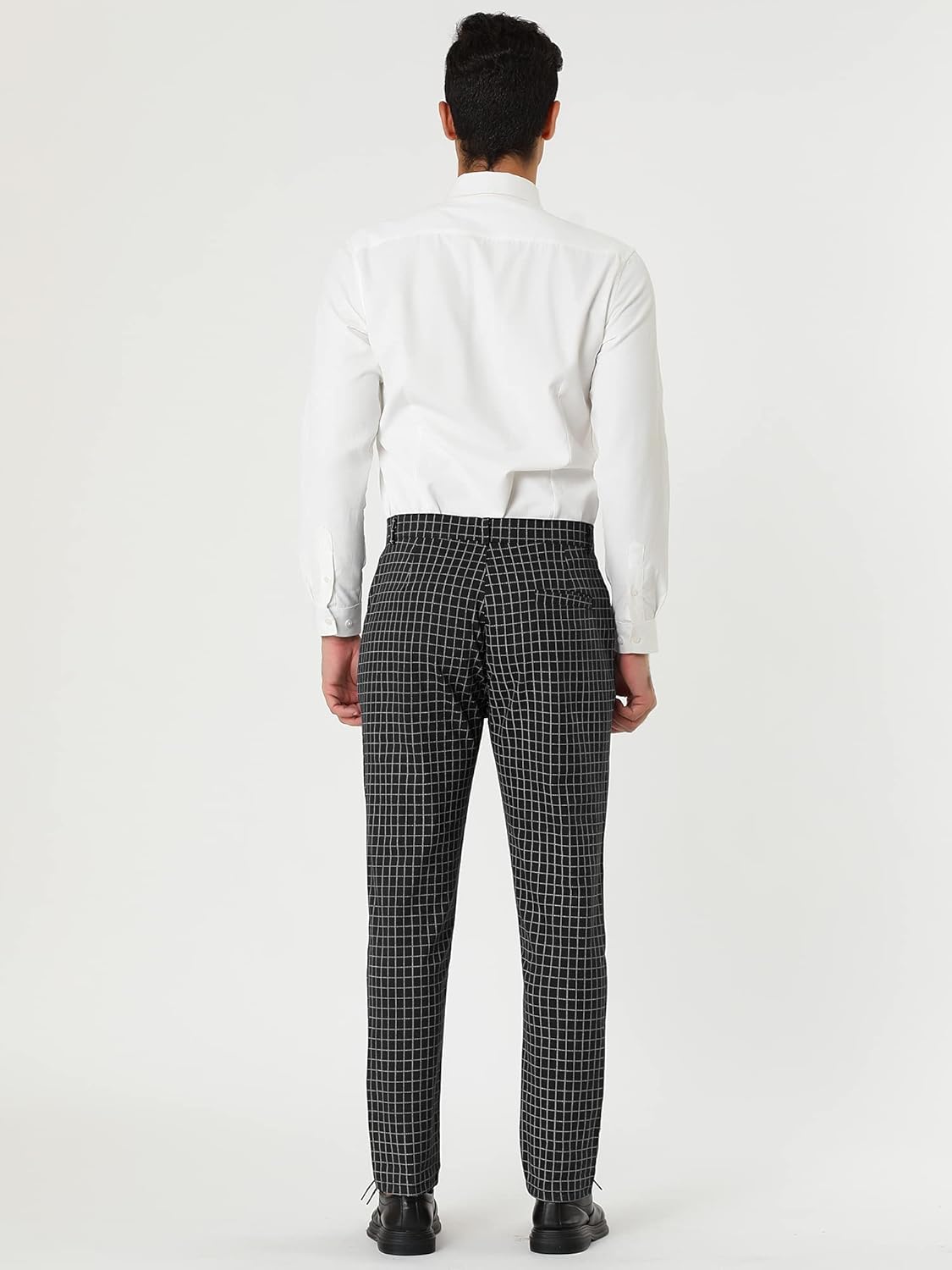 Lars Amadeus Men's Business Pants Checked Printed Slim Fit Flat Front Plaid Dress Trousers - Image 5