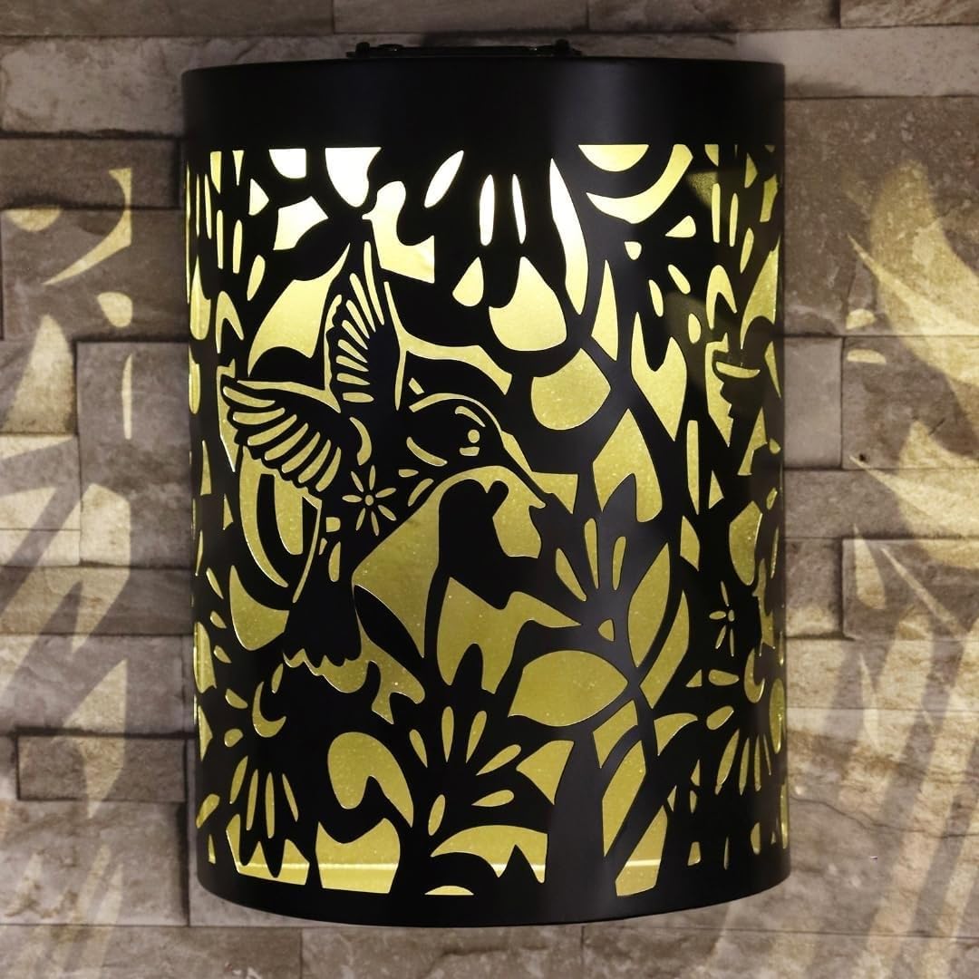 Garten Primus Hummingbird Black Curved Solar LED Wall Panel Metal Garden Outdoor Light Decor - 25cm x 19cm