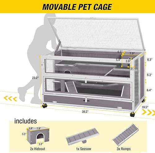 Miniatura 6 de Aivituvin Jaula para hámster con marco de metal a prueba de masticación para ratas, jaula para animales pequeños, jaula de criaturas de nación móvil