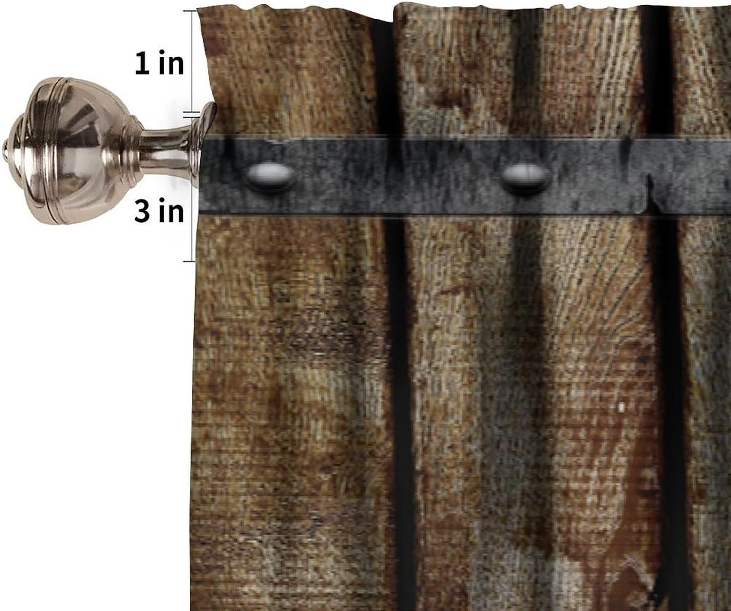 Rustic Barn Door Valances Curtains, Brown Wooden Board Farmhouse Country Short Window Curtains Valances for Kitchen Dinning Room Living Room 1 Panel, 54x18 Inch - Image 3