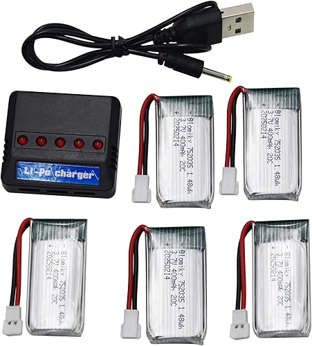 Miniatura 4 de Blomiky Paquete de 5 baterías de 3.7 V 400 mAh 25C Li-PO MX2.0 y cargador de asiento 4 en 1 para SYMA TR-F22 H31 Q11 H6C H99W H98 TR-C385 TR-P51 RC