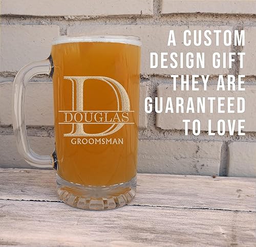 Miniatura 22 de Taza de cerveza de vidrio con monograma grabado de 16 onzas (letra T), regalos de cerveza personalizados de la A-Z para hombres, Día del Padre