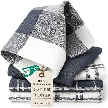 LivinEase Geschirrt cher - K chent cher aus 100% Baumwolle - 5er-Pack Saugf higes Set 70 x 50 cm Grau