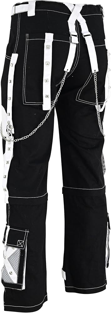 Gothic Punk Pants with Skull Design & Chain Straps – Black