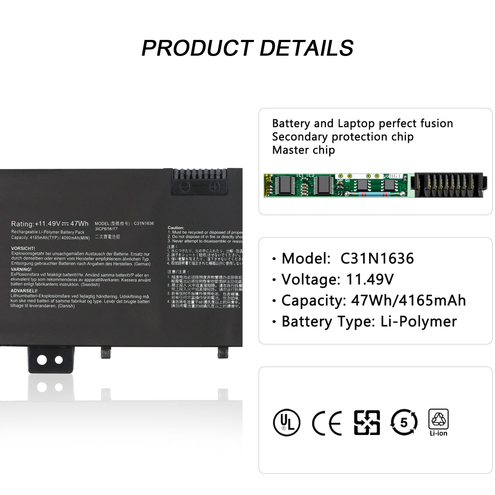 Genuine Battery C31N1636 For ASUS VivoBook Pro 15 N580VN NX580VD X580VD N580GD e Genuine Battery C31N1636 For ASUS VivoBook Pro 15 N580VN NX580VD X580VD N580GD e