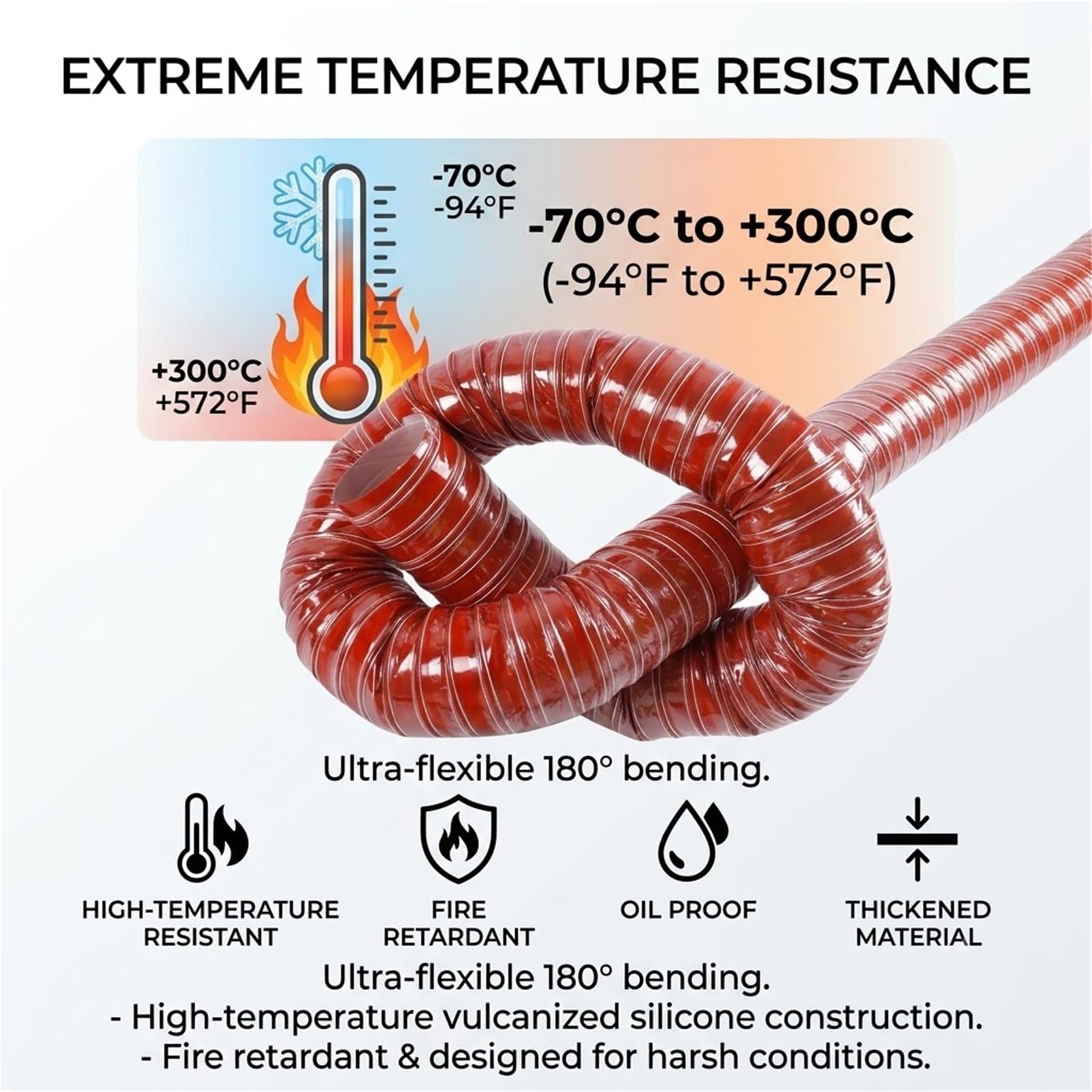 Tubo Flessibile in Silicone 2-4m Condotto Raffreddamento | Struttura Acciaio Fibra Vetro |Alta Temperatura|Aspirazione Efficiente Fumi |Fascette SUS Incluse(L3m/9.8FT,Id(A)/20mm/7.9in)
