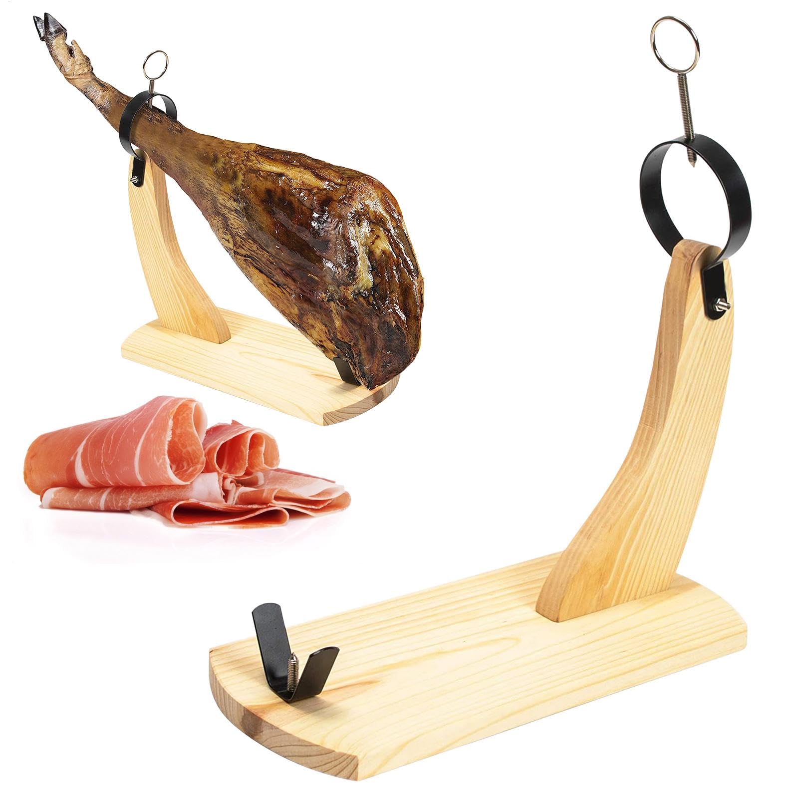 Ham Stand – Deluxe Prosciutto Holder | Jamonero tradizionale con coltello, stazione di servizio per carne incrociata, scaffale per prosciutto, prosciutto artigianale