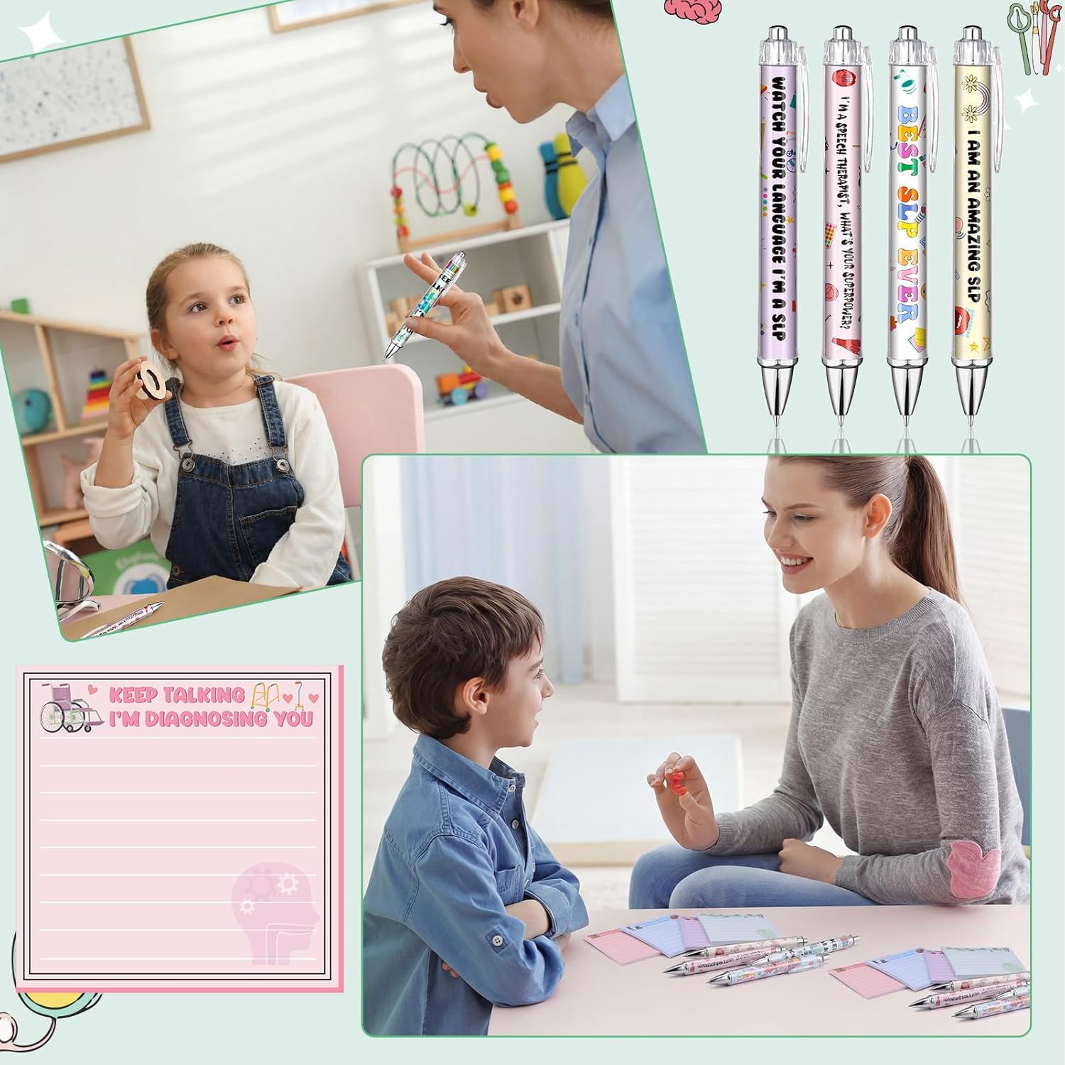 24 Sets Speech Language Pathologist Gifts Include Slp Appreciation Week Ballpoint Pens and Sticky Notes Speech Therapist Appreciation Gifts for Coworkers Accessories Office School Supplies