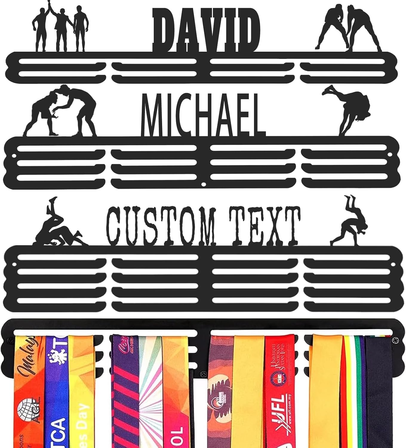 Goutoports Personalized Medal Hanger Display Holder Tiered Award Rack - Custom Text Color and Images for Athletes Easy to Install