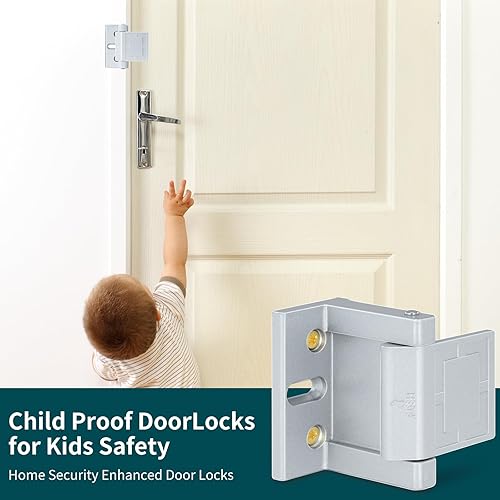 Miniatura 5 de Paquete de 2 cierres de puerta para la parte superior de la puerta, cerradura de refuerzo de puerta plateada para el hogar y el hotel, seguridad con