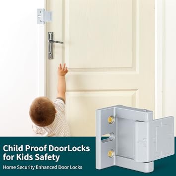 2 Pack Door Latches for Top of Door, Silver Door Reinforcement Lock for Home and Hotel, Security with Stainless Steel Screws