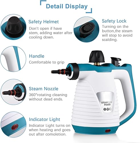 Miniatura 7 de Limpiador de vapor de mano, limpiador de vapor a presión con tiempo de calentamiento rápido con bloqueo de seguridad y 9 accesorios, limpiador de