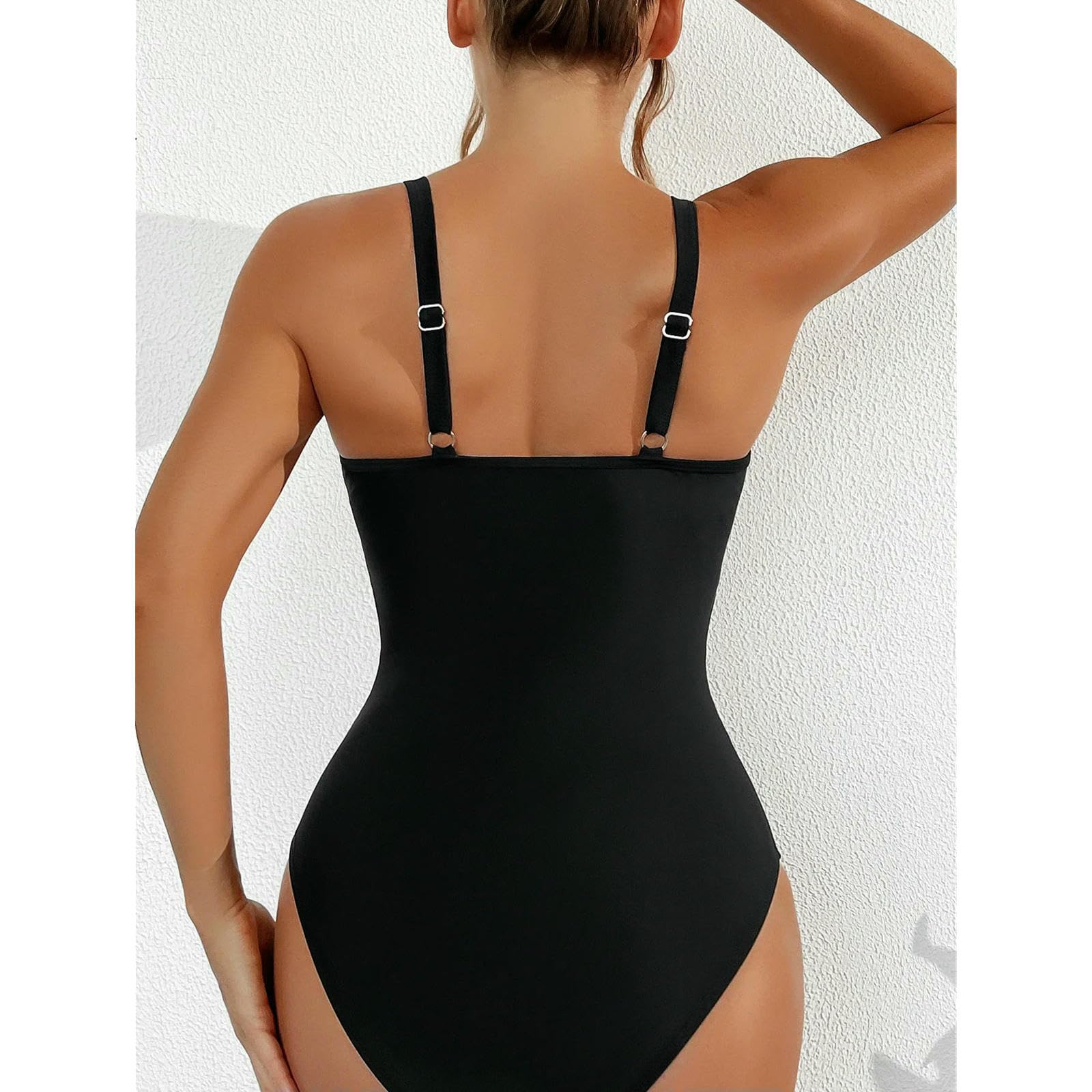 Jednoczęściowy strój kąpielowy damski jednoczęściowy strój kąpielowy z siateczką jednoczęściowe bikini z dekoltem w serek bez pleców seksowna kąpiel-czarna-s