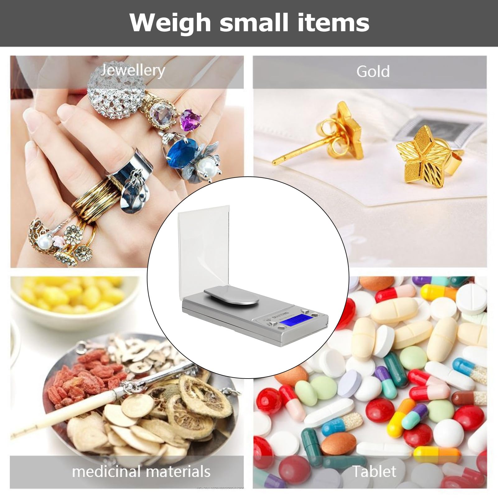 Balance de milligramme numérique, 10g/0.001 Balance électronique de bijoux avec éplucheur et poids haute précision pour la mesure
