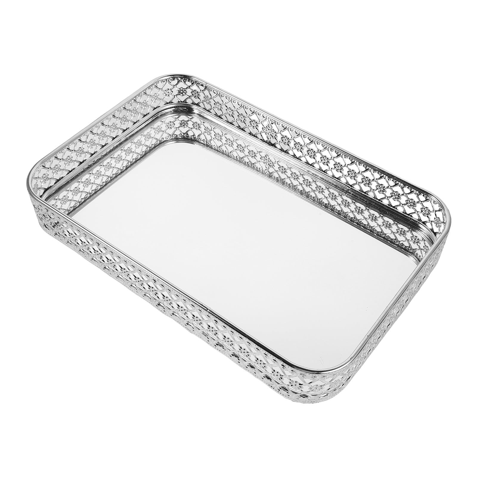 Bandeja Espejo Metálica Rectangular para Tocador Plata