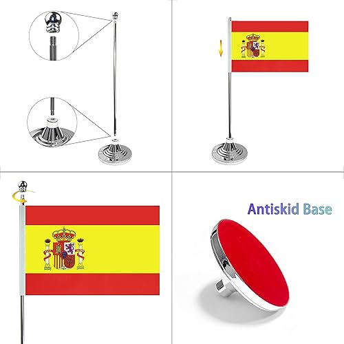 Miniatura 3 de WXTWK Paquete de 2 banderas de escritorio de España, pequeñas mini banderas de mesa españolas con base de soporte, decoración de celebración de