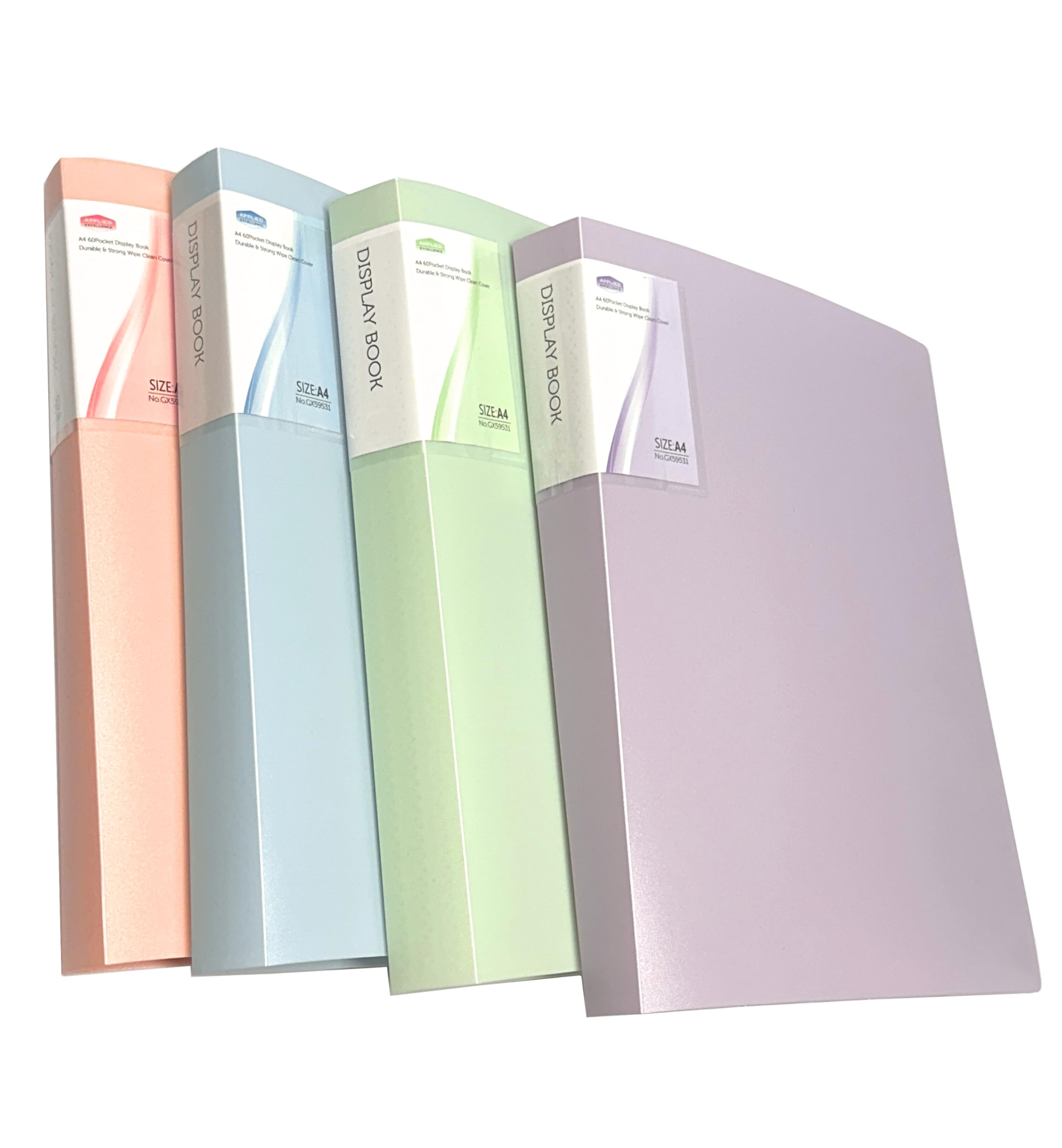 Display Book A4 Plastic Folder with Spine Label Slots 10/20/30/40/60 Pockets Presentation Files Home Office School Documents Filing Folders -Pack of 4 (Patel Colours, A4, 20 Pockets)
