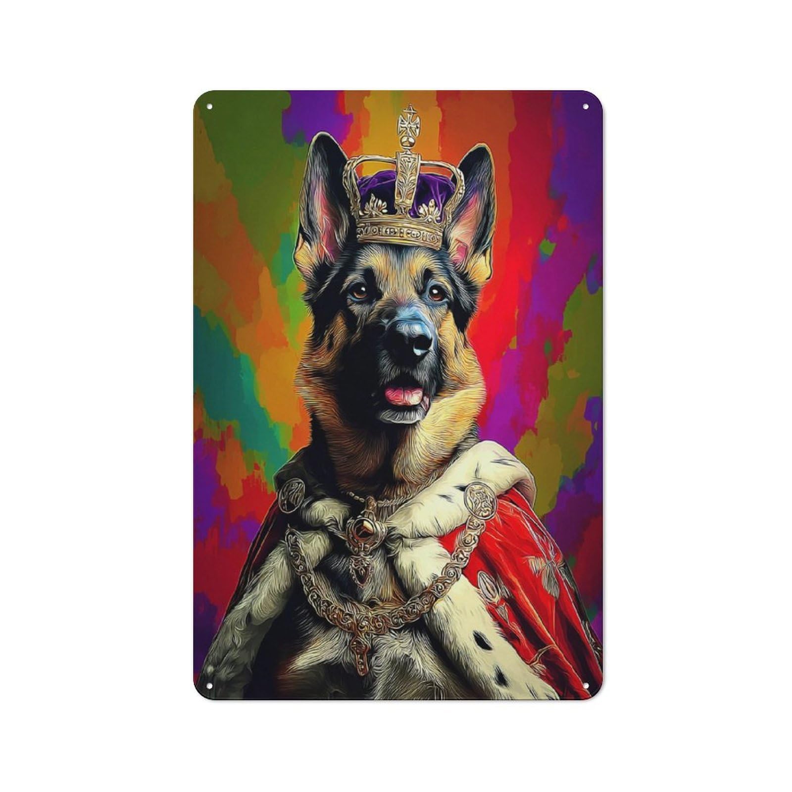 Junmoney Royal Canine Majesty Portrait Industrial Decorative Metal Plaque 30X20cm Featuring Urban Room Decor For Flat, Bar, Studio Or Gallery Wall