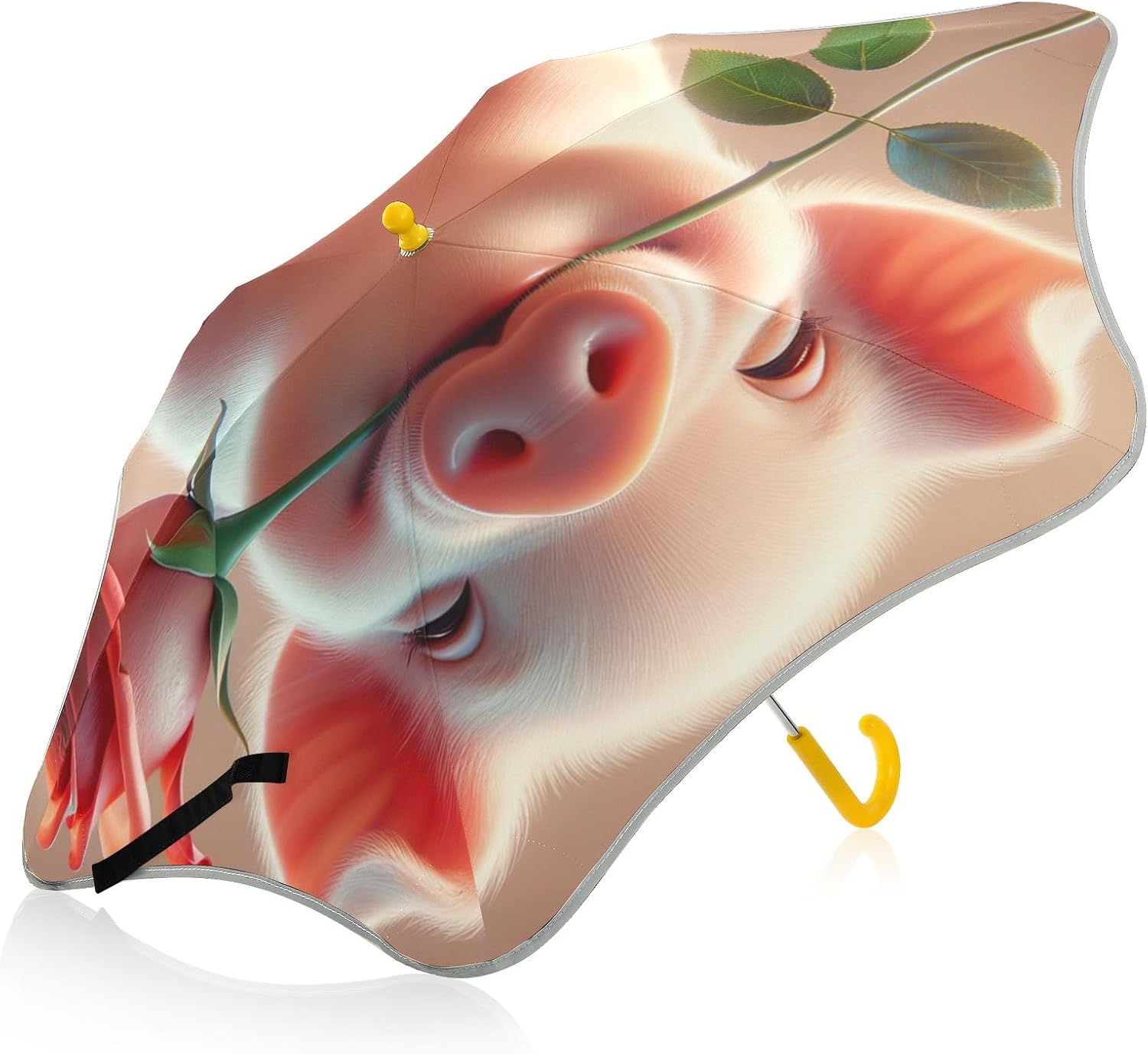 ODAWA Pig Rose Pink Stick Umbrellas for Children with Rounded Corner Rounded Corner Umbrellas for Rain Age 3-8