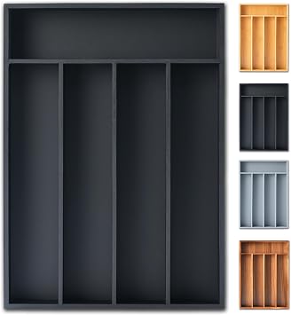 Silverware Organizer, 10 Inch Utensil Organizer Kitchen Drawer Organizer Bamboo Silverware Holder Cutlery Tray Organizer in Drawer Flatware Organizer Tray5 slots, Black