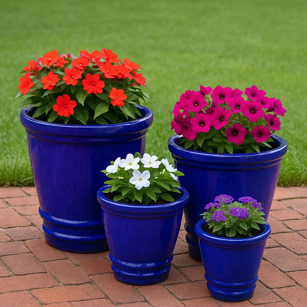 Steinzeug-Blumentopf/Pflanzkübel Conca Blau 32x31cm frostfest