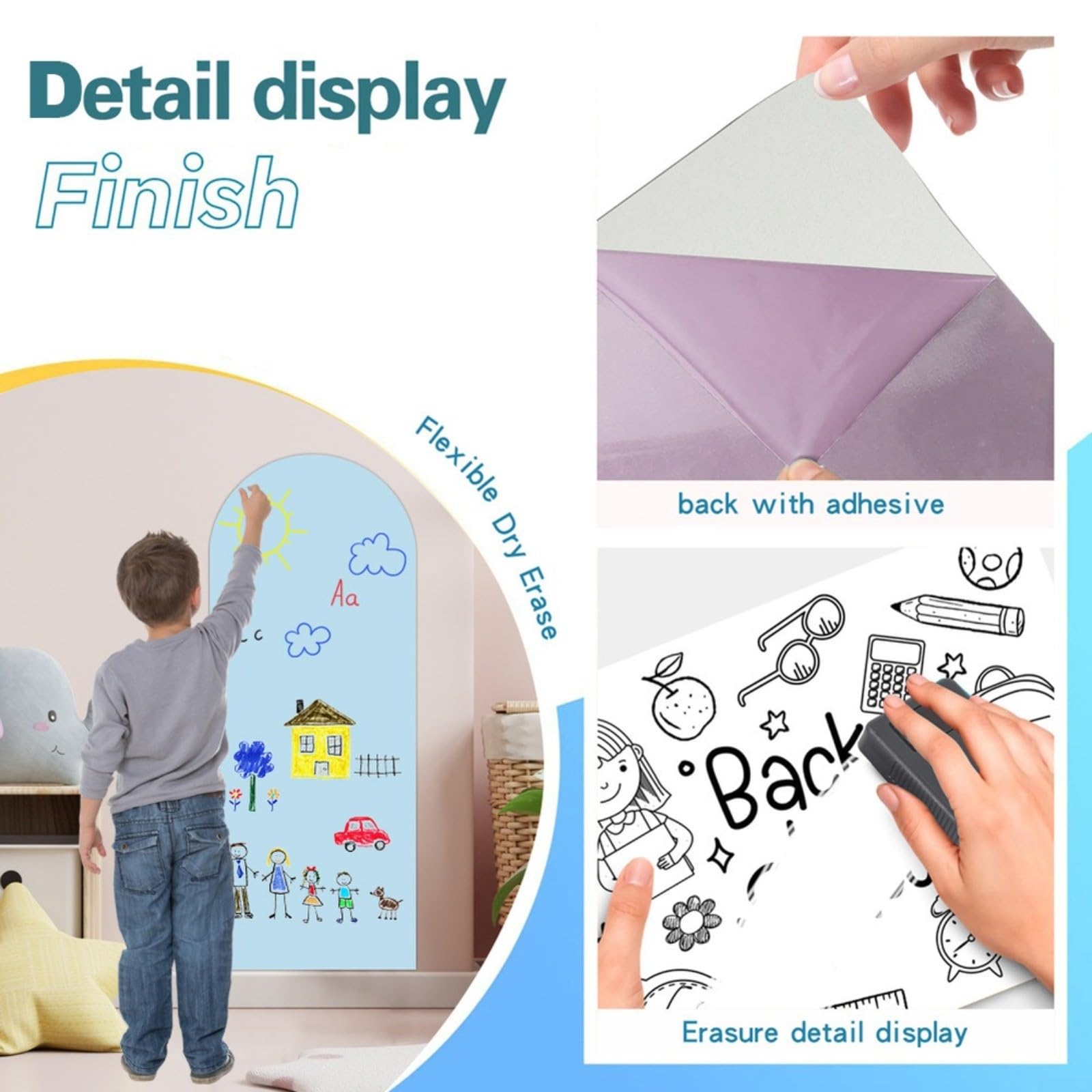 Magnetische Kreidetafel Wandaufkleber aus PVC, abnehmbar und beschreibbar, für Kinderzimmer, Spielzimmer und Klassenzimmer, inkl. bunter Kreide und Wischtuch(C)