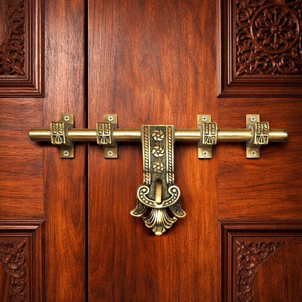 14" X 19mm Maharaja Brass Aldrop AL-033 | Antique Finish Brass Aldrop | Handcrafted Solid Brass Main Door Aldrop | 14-inch Traditional Ornate Decorative Security Maharaja Brass Aldrop-image-37