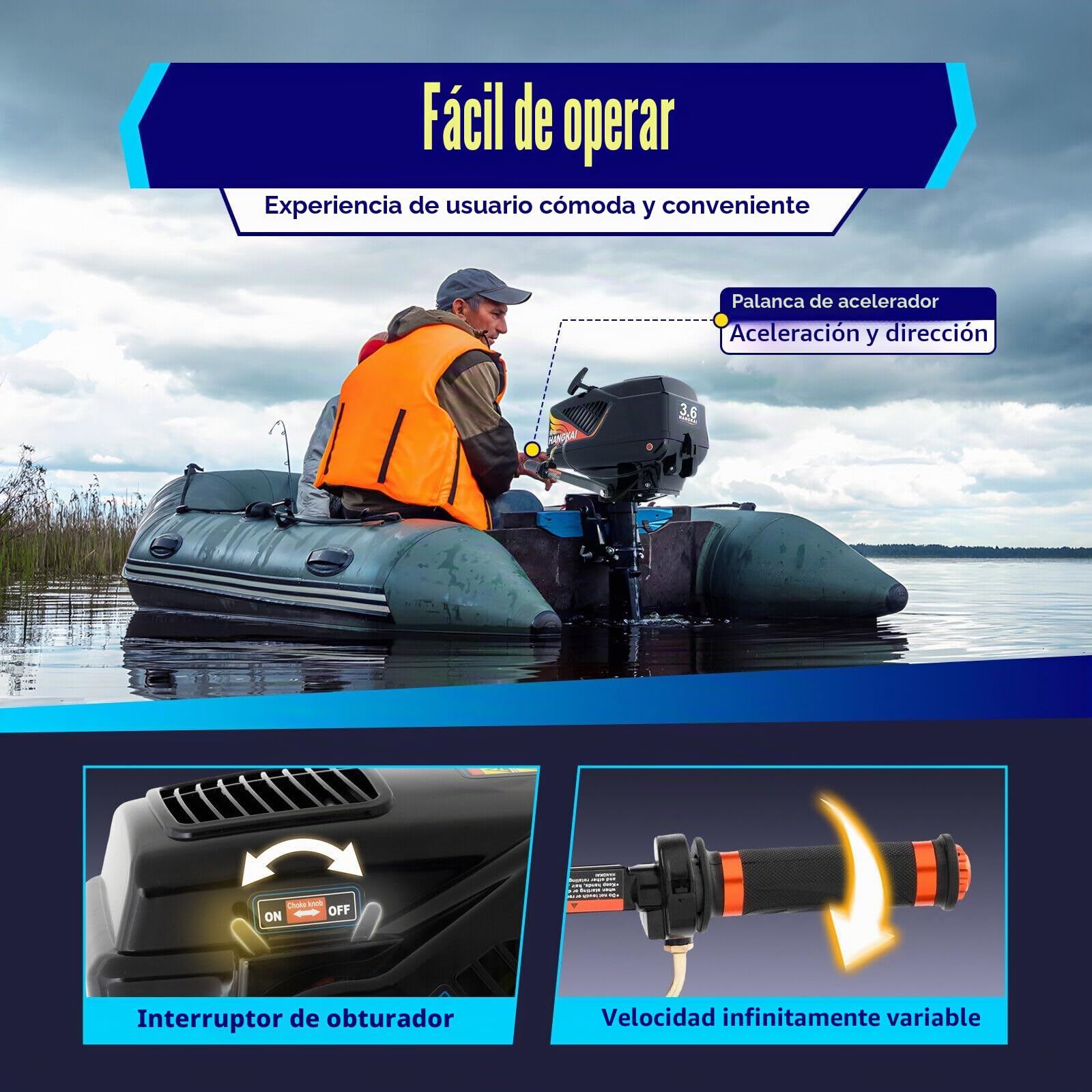 Motor fueraborda de 2 tiempos de 3,6 CV, motores fueraborda, motores de gasolina, motores de barco, motores fueraborda