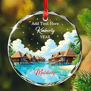 2025 Personalized Maldives Vacation Ornament, Souvenir Gift for Beach Lovers, Custom Text & Name Maldives Landscape Christmas Ornaments, Ocean Trip Glass Decoration, Honeymoon Keepsake Ornament