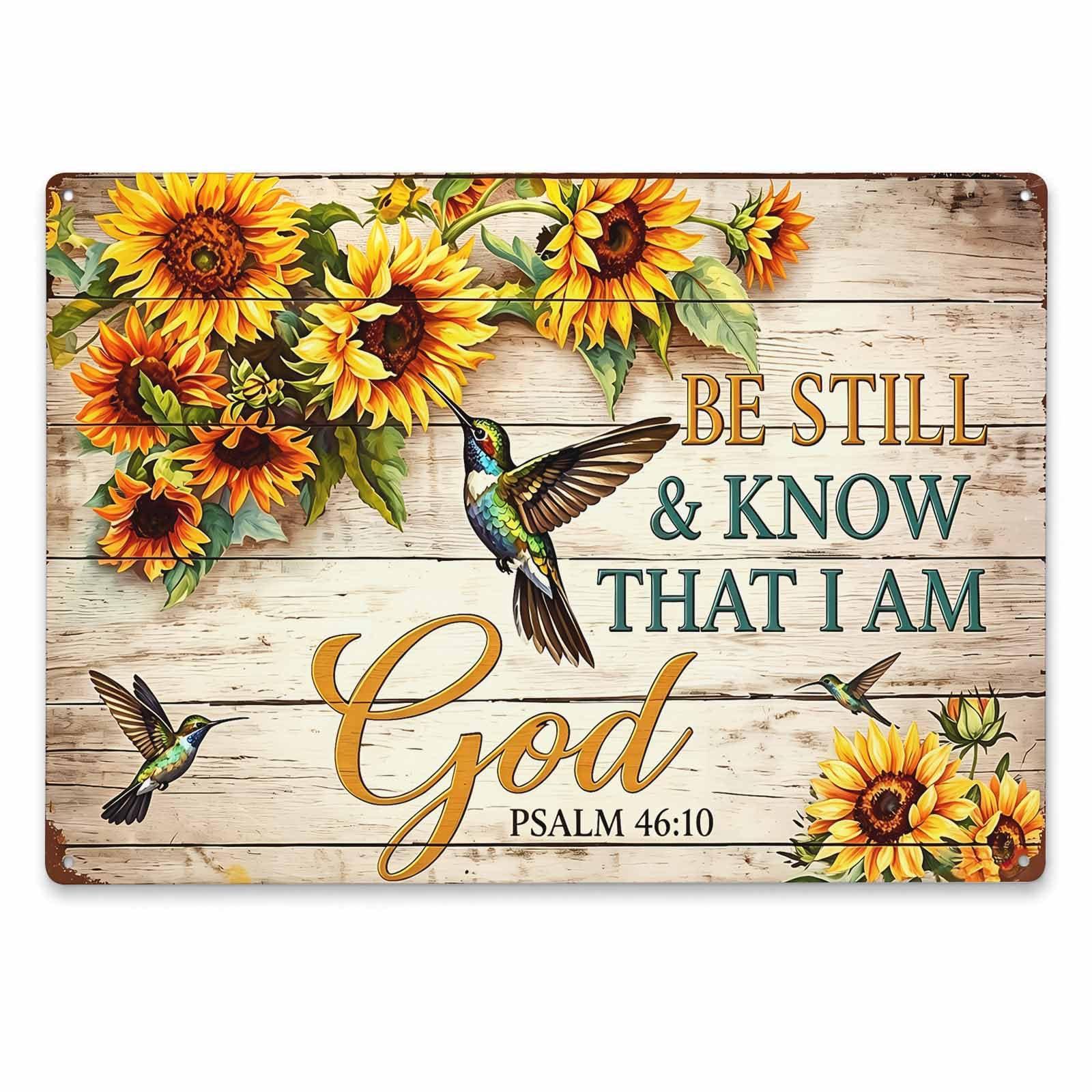 Be Still Sunflower Hummingbird Vintage Metal Tin Sign 8x12,Waterproof