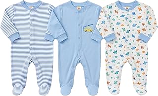 Mini Berry 100% Cotton Sleep Romper Sleepsuits Jumpsuit Night Suits for Infants Newborn Baby Boys &amp; Girls Pack of 3 (0-3 M...