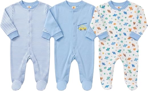 Mini Berry 100% Cotton Sleep Romper Sleepsuits Jumpsuit Night Suits for Infants Newborn Baby Boys &amp; Girls Pack of 3 (0-3 M...