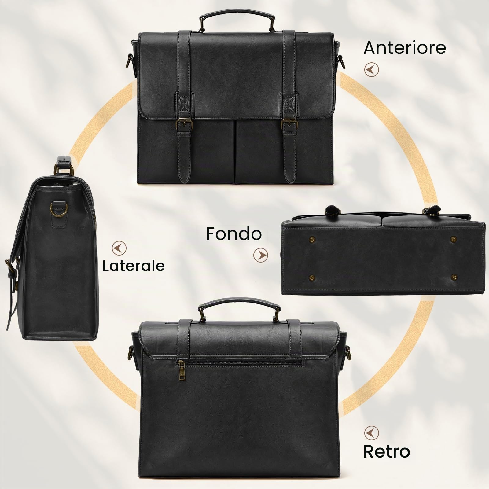 RAINSMORE Borsa Porta PC 15.6 Pollici Lavoro Uomo Ufficio in Pelle PU a Tracolla Documenti Computer Portatile Impermeabile