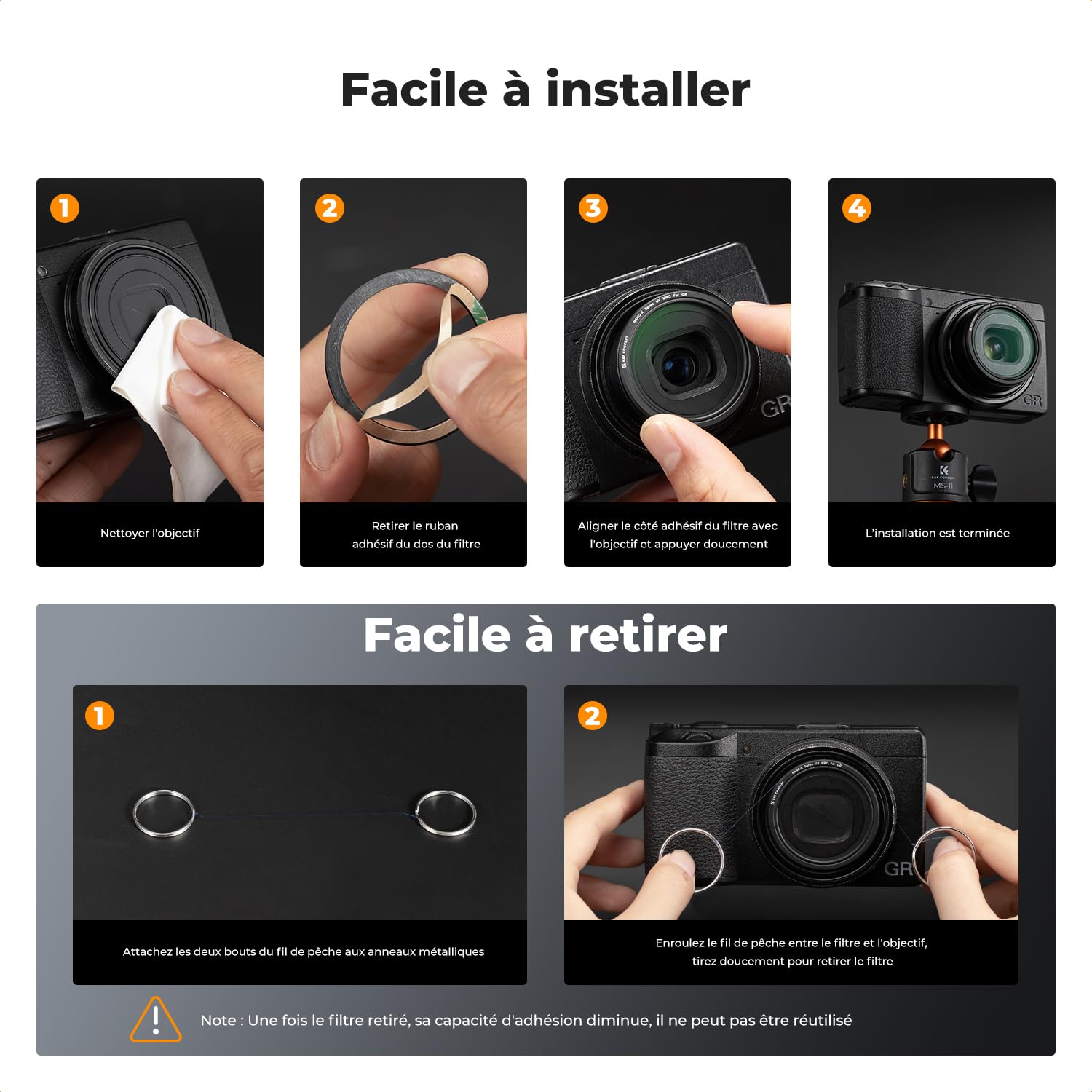 K&F CONCEPT Kit de Filtre UV Protection Compatible avec Ricoh GR | pour Ricoh GR II/GR III/GR IIIx/GR 4,FP704