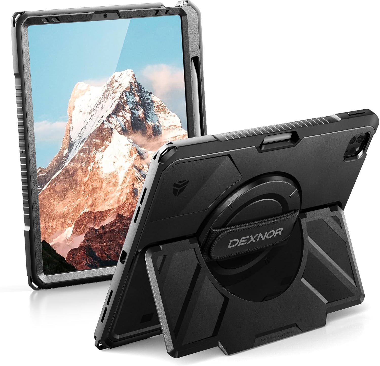 Dexnor Case for iPad Pro 12.9 inch 6th/5th/4th/3rd Gen (2022/2021/2020/2018),Rugged Protective Case with 360° Rotating Hand Strap & Stand & Screen Protector & Pencil Holder Shockproof Cover,Black