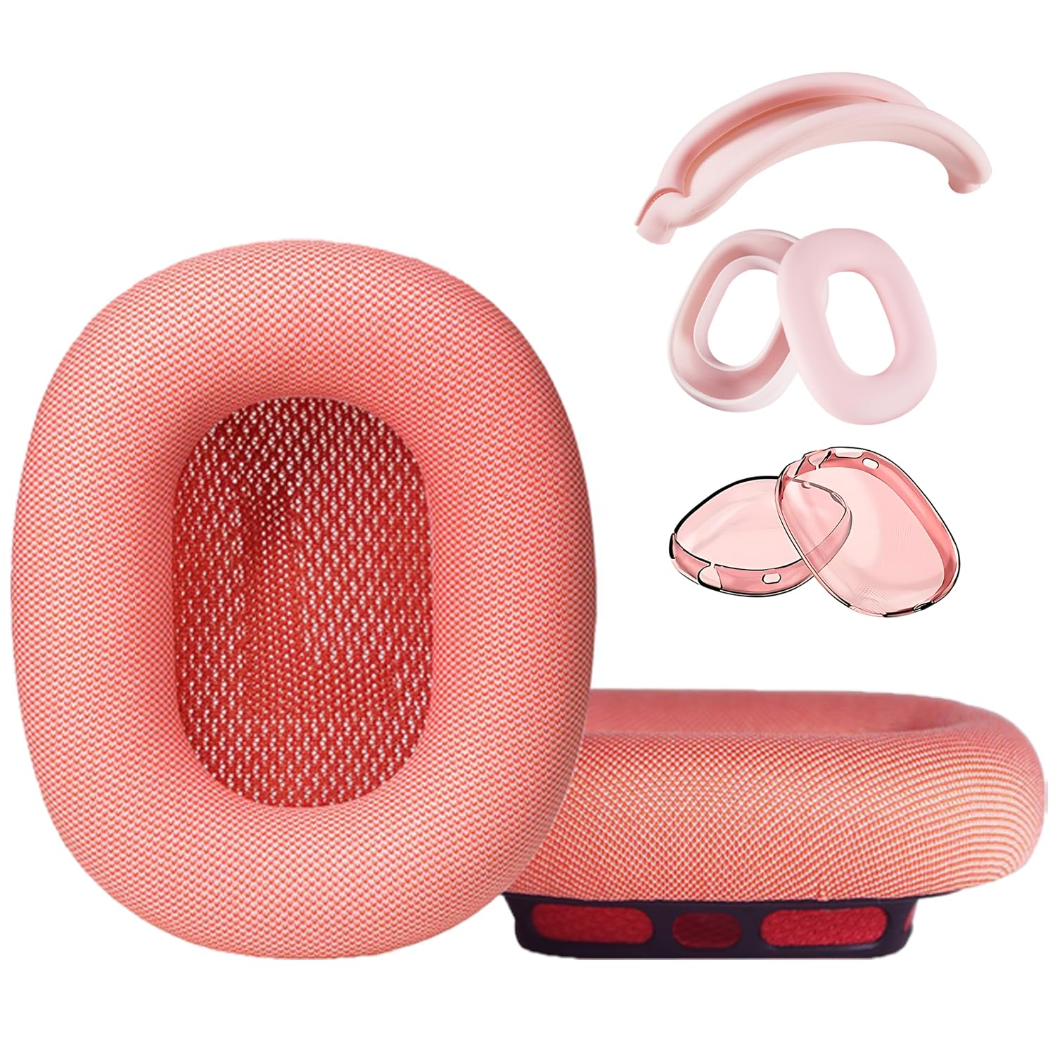 Ear Pads and 3-in-1 Case for Airpods Max Headphones. The Ear Pad Covers are Made of Mesh and Sponge, and The 3-in-1 Headphone Box is Made of Silicone (Pink)