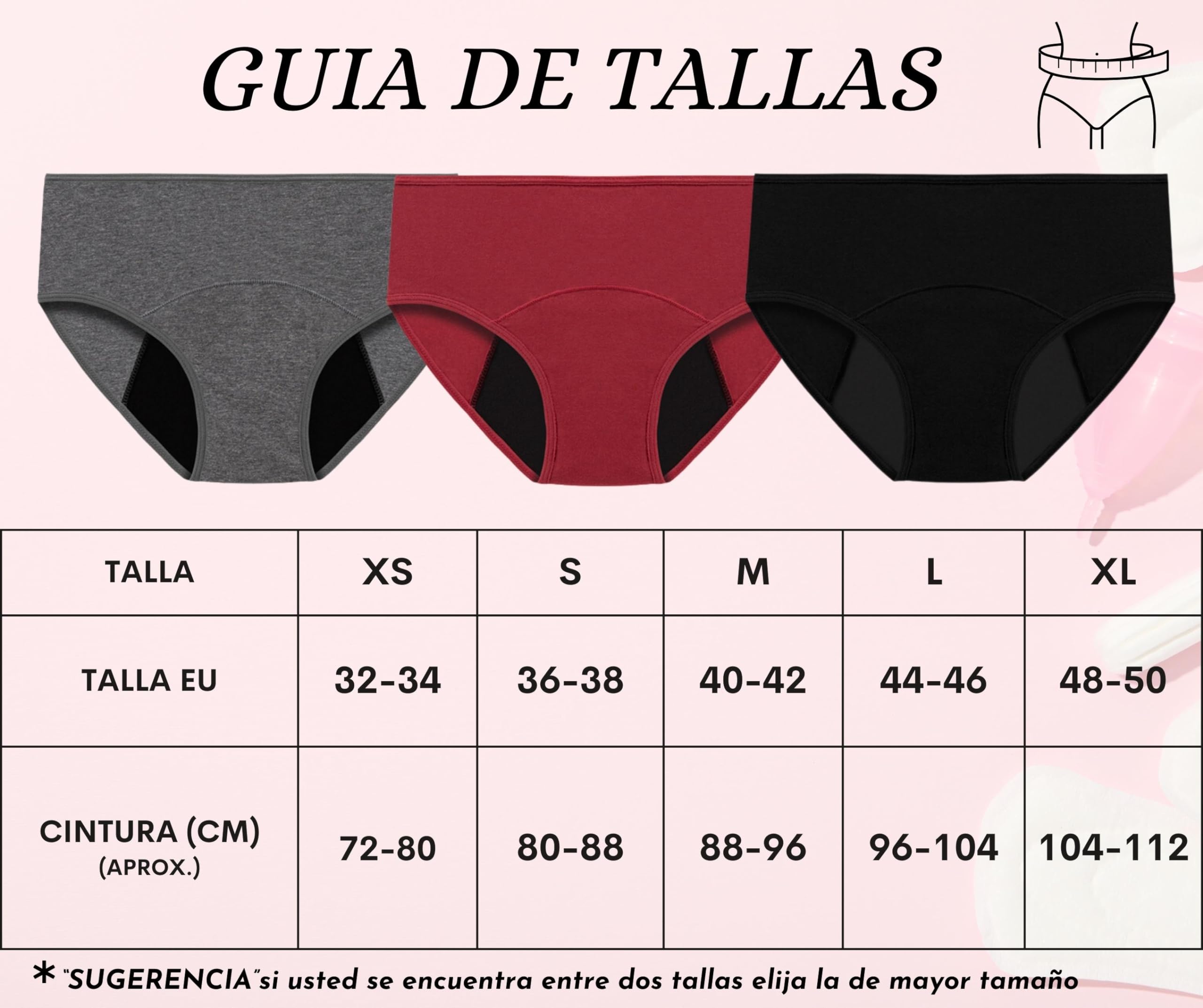 Bragas Menstruales Flujo Abundante, Pack de Periodo Menstrual, Bragas Postparto Mujer, Absorbentes, Lavables, Cómodas y Transpirables, Pack de 3 Bragas menstruales 2 compresas y bolso (S)