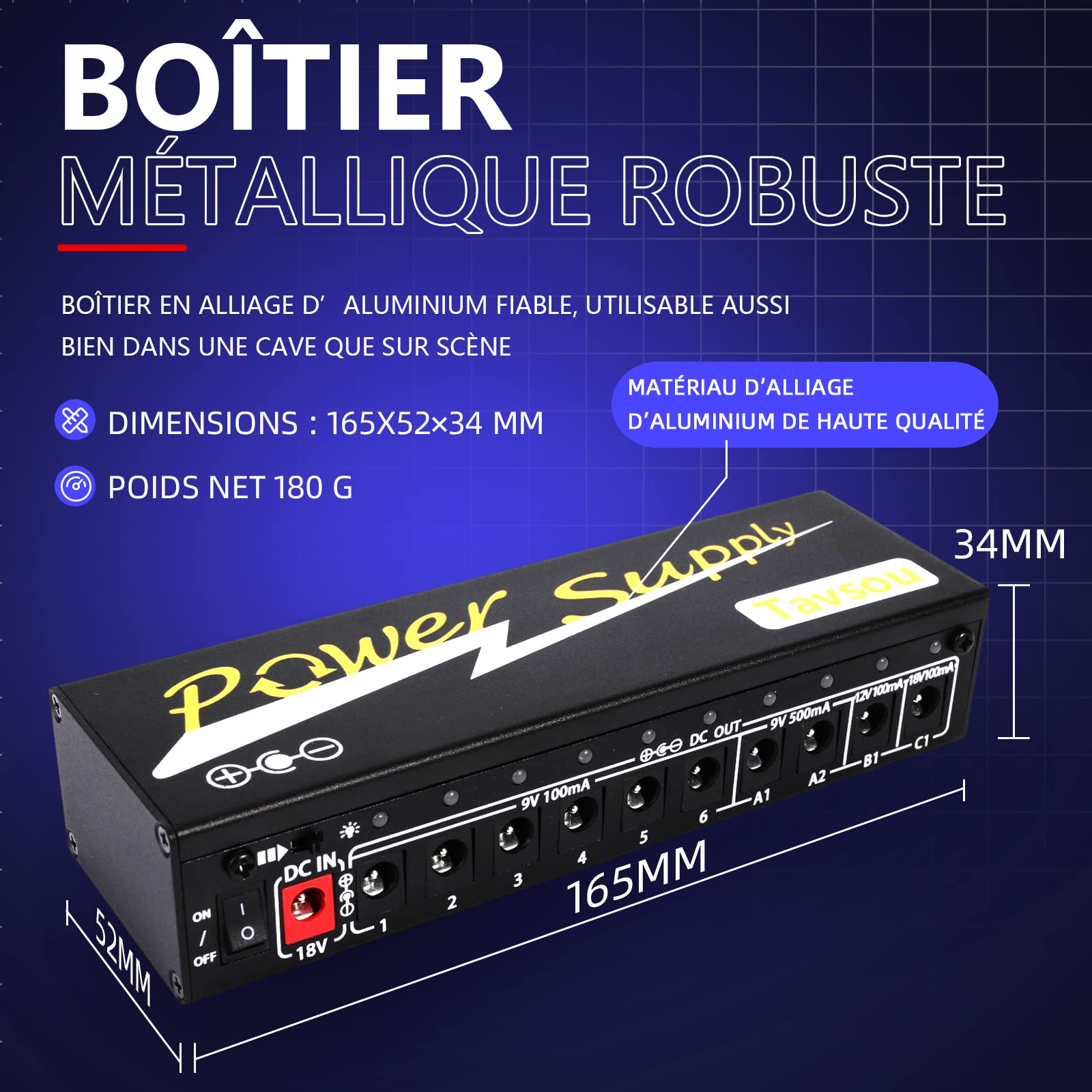 Alimentation Pédale Guitare 10 sorties CC isolées pour 9 V/12 V/18 V Avec adaptateur EU