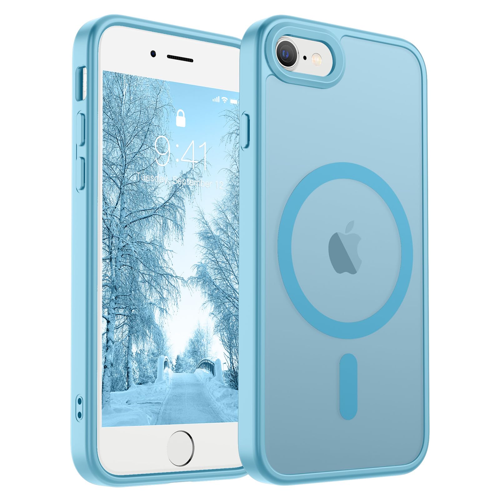 SUPFINE Magnetic for iPhone SE Case 2022 (3rd)/2020 (2nd), iPhone 8 Case (Compatible with MagSafe) (Military Grade Drop Protection) Slim Translucent Matte Phone Case,Light Blue