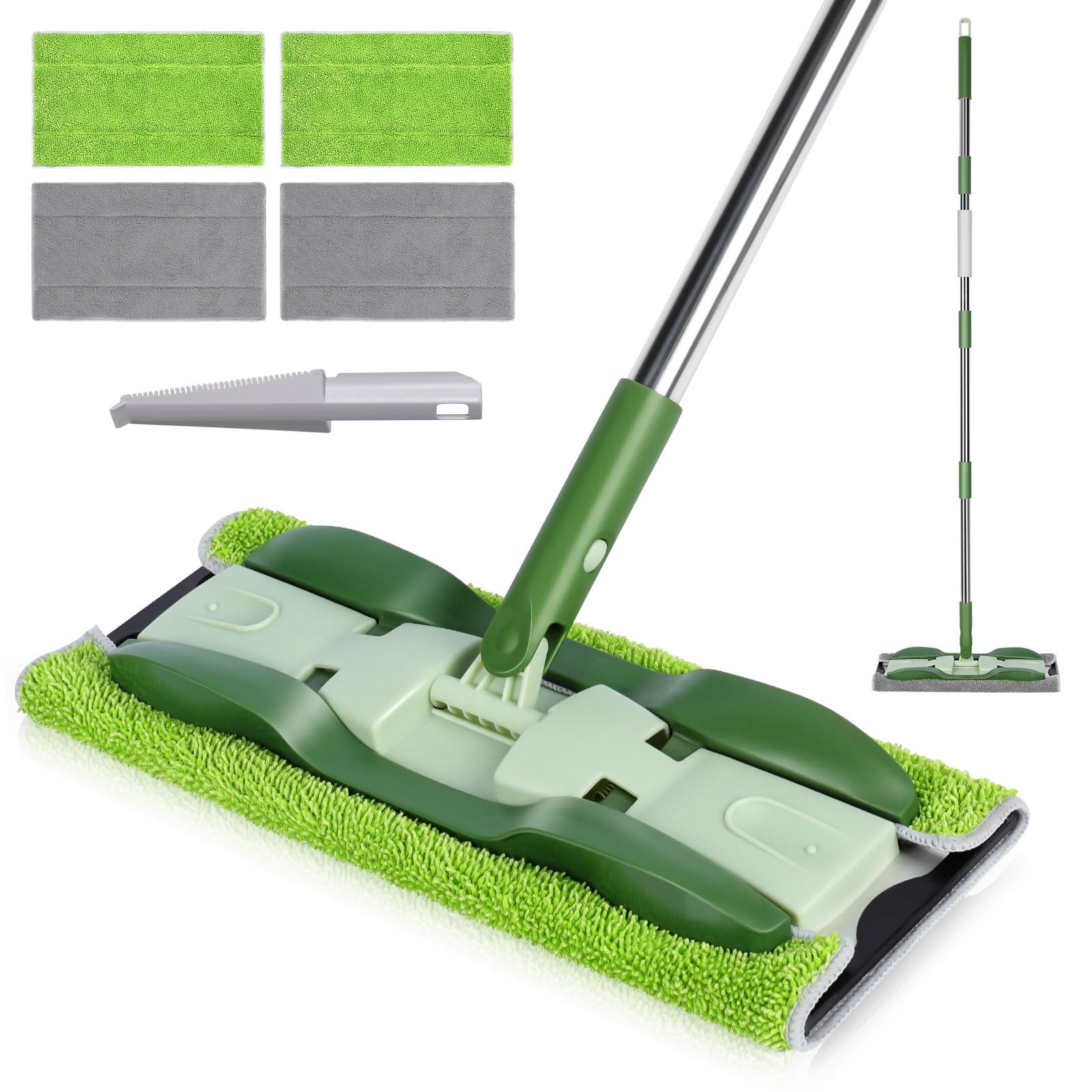 Masthome Microfiber Mops for Floor Cleaning, 151cm Long Handle Flat Mops with 4 Washable Pads & 1 Cleaning Scraper,Double-Sided Wet & Dry Mop for Hardwood Laminate Tile Floors,Household Use