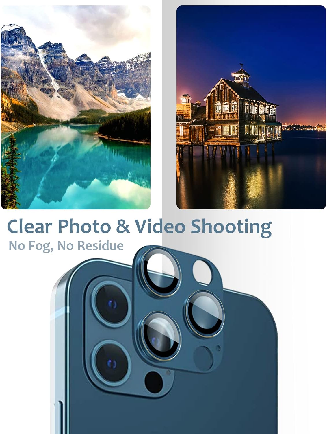 [2 Pack] Tamoria Compatible for iPhone 12 Pro Max Camera Lens Protector Metal Plus Tempered Glass Camera Cover Oneness Design, Support LIDAR Scanner, Explosion-Proof Accessories Blue