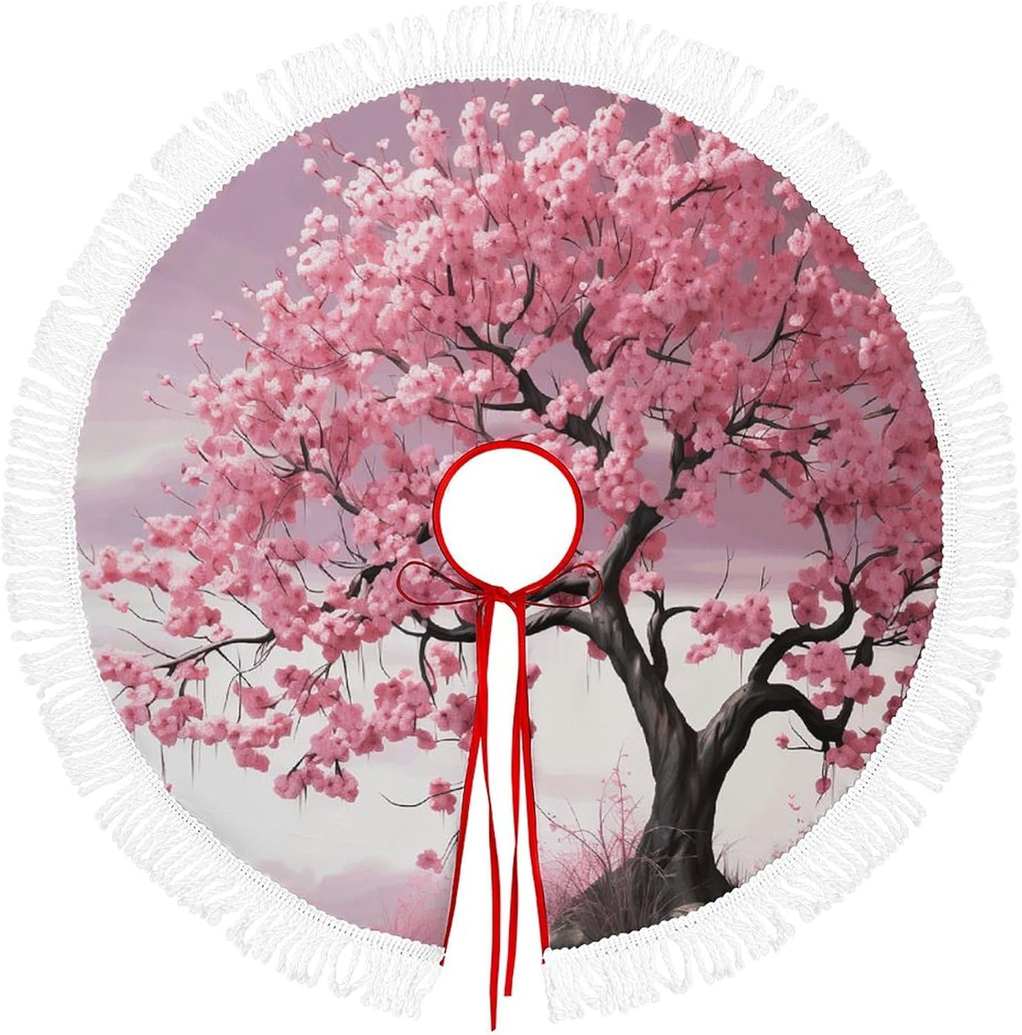 Cute Tassel Christmas Tree Skirt，Halloween Tree Skirt Large Christmas Tree Skirt Christmas Tree Decorations Double Sided Flower Tree Printed Tree Skirt-48in