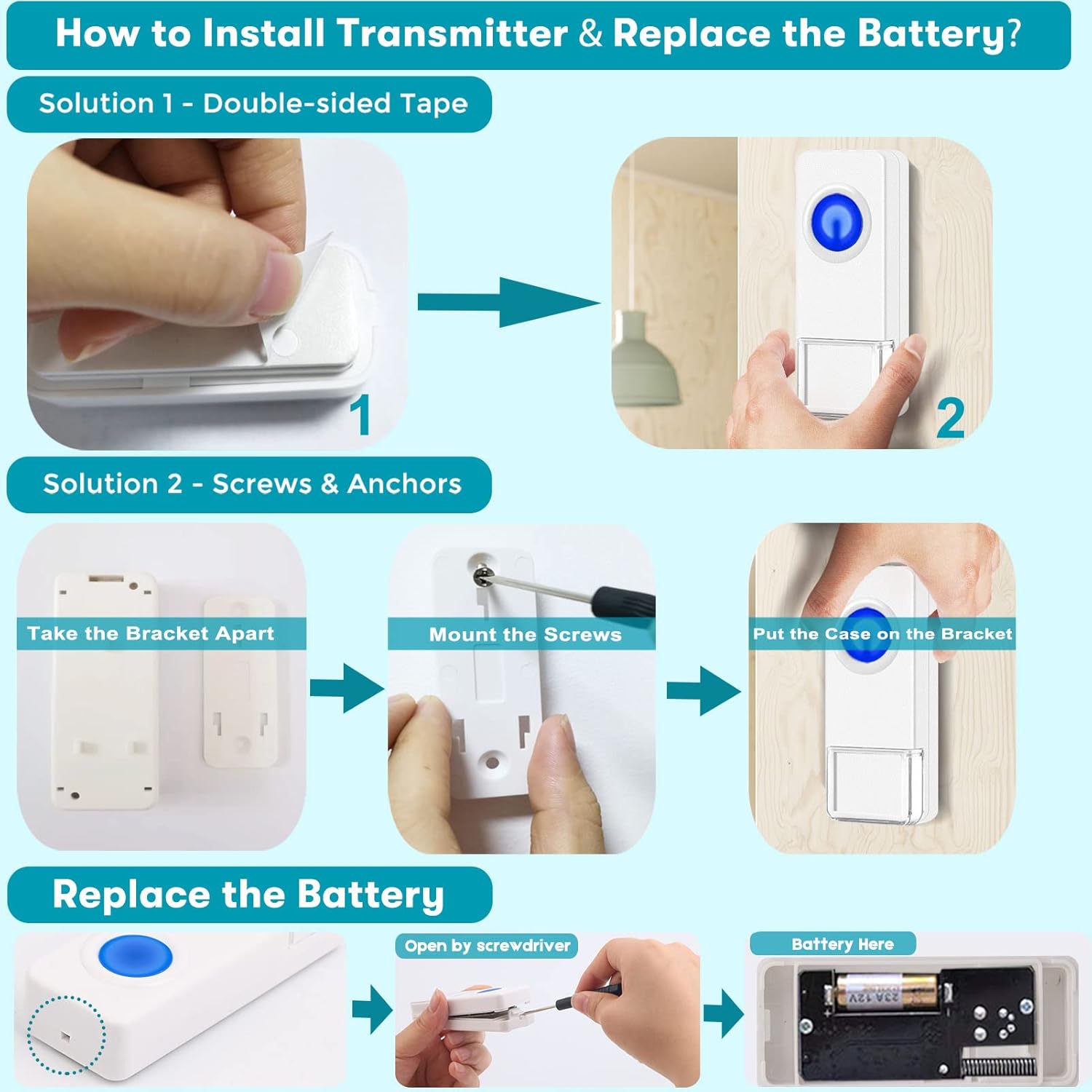 Coolqiya Wireless Doorbell Chime for Home with 1 Remote Waterproof Door Bell and 2 Plugin Receivers, 1000 Feet Long Range Transmission, No Battery Required for Receiver Over 50 Chimes