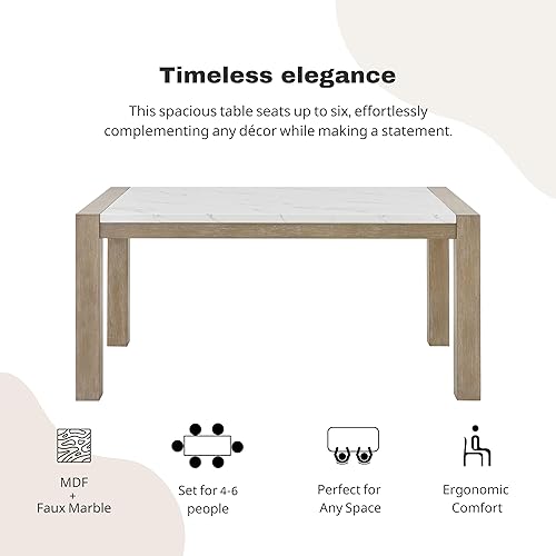 Miniatura 6 de Roundhill Furniture Zelalle - Juego de comedor de 7 piezas, mesa con 6 sillas, acabado cepillado con alambre blanco