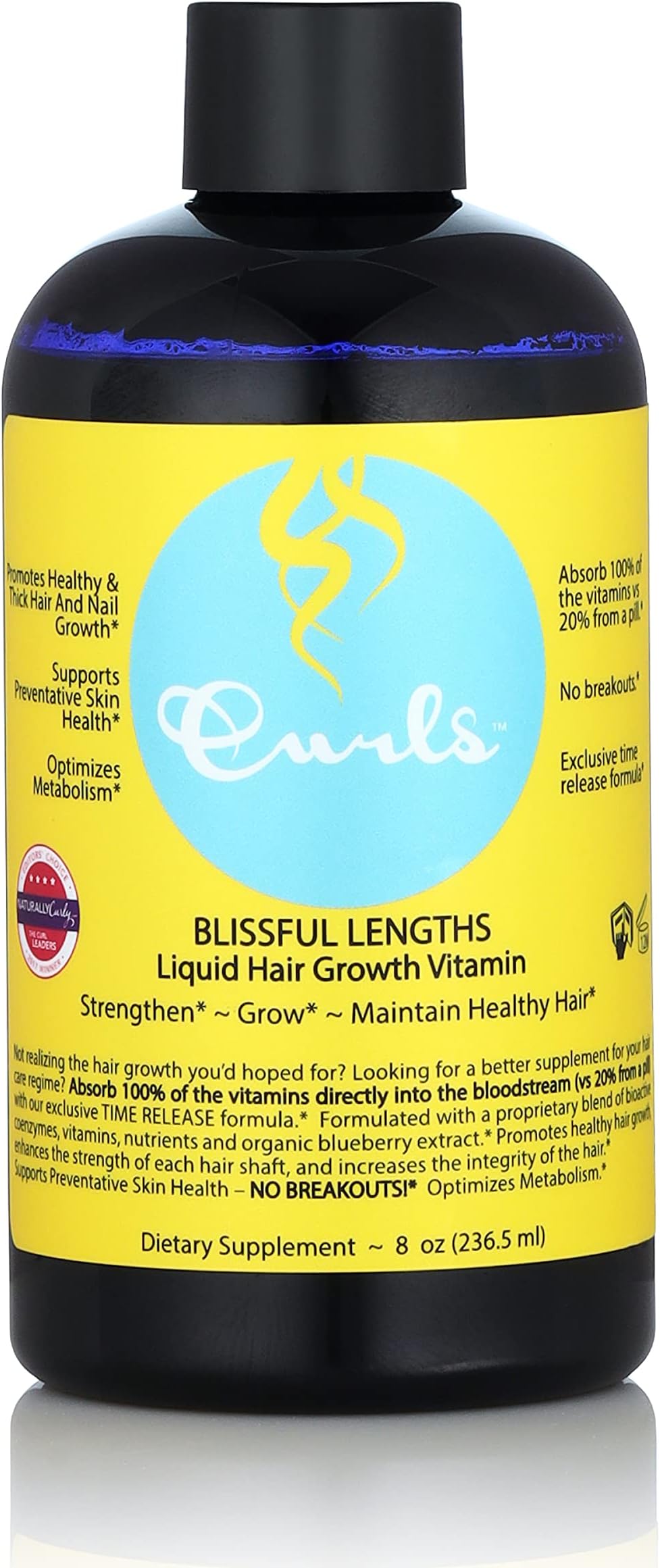 Curls Blueberry Bliss Blissful Lengths Liquid Hair Growth Vitamin - Grow, Strengthen and Maintain Healthy Hair, Nails & Skin - Wavy, Curly, and Coily Hair-8oz